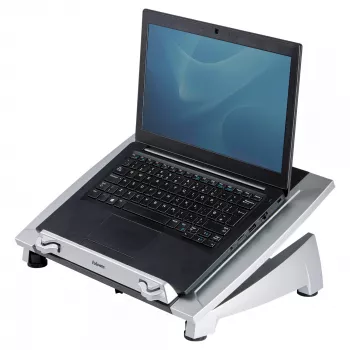 Fellowes laptopstandaard voor het bureau – Office Suites Plus verstelbare laptopstandaard voor thuis en kantoor – laptopverhoging met 5 hoogtestanden – max. beeldschermgrootte 17 inch, max. gewicht 5 kg – zwart/zilver