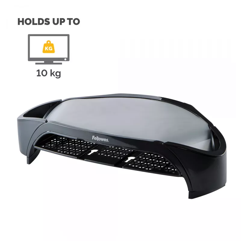 Fellowes computermonitorstandaard met 3 hoogte-instellingen – Smart Suites Monitor Riser Plus met opbergruimte – Ergonomische verstelbare monitorstandaard voor computer – Max. gewicht 10 kg/Max. formaat 21 inch – zwart