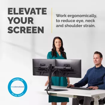 Fellowes Seasa dual monitorarm - vrijstaande monitorhouder voor beeldschermen van 8 kg en 27 inch – Ergonomisch verstelbare monitorarm – kantelen ±45°, zwenkbereik 120°, draaien 360° – VESA 75 x 75/100 x 100 – zwart