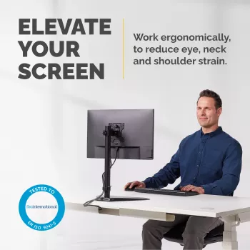 Fellowes Seasa enkele monitorarm – vrijstaande monitorhouder voor 8 kg 32 inch beeldschermen – ergonomisch verstelbare monitorarm – kanteling 45° zwaaien 120° rotatie 360°, VESA 75 x 75/100 x 100 – zwart