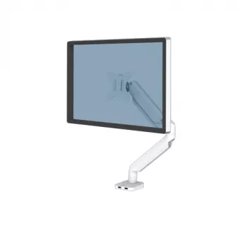 Fellowes Platinum Series monitorarm – monitorhouder voor 8 kg, 40 inch beeldschermen – verstelbare monitor-bureauhouder – kanteling 45°, zwaaien 180°, rotatie 360°, VESA 75 x 75/100 x 100 – wit