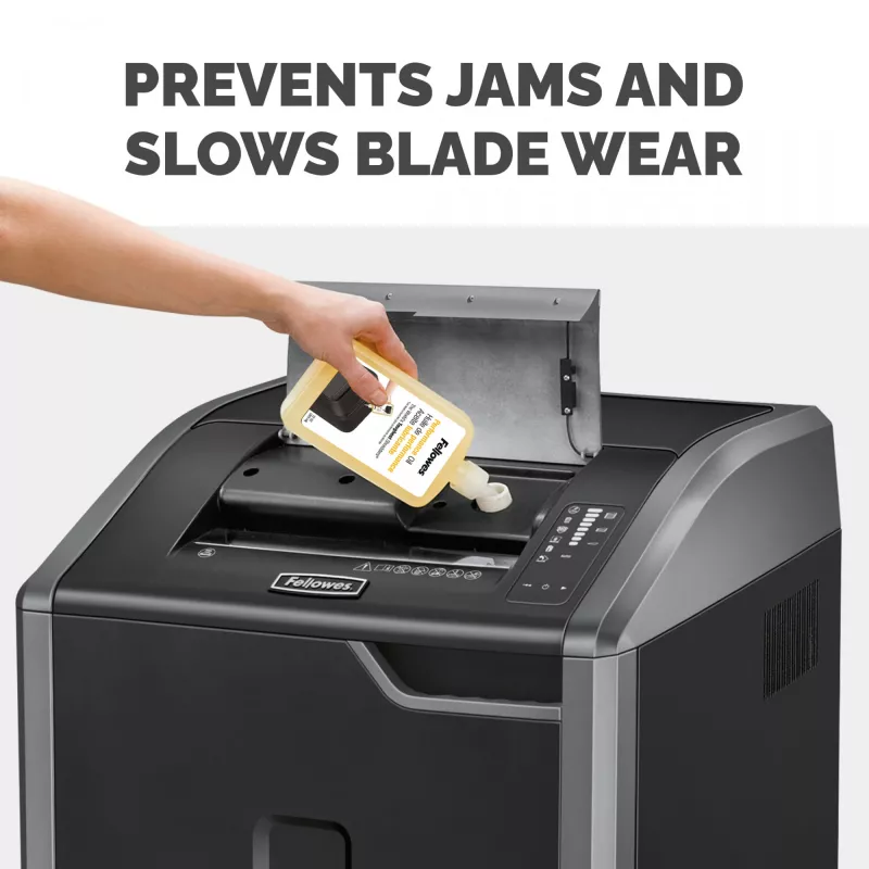 Fellowes Powershred flessensmeermiddel (355 ml), smeerolie, 0,355 l, geel, 90 mm, 35 mm, 20 mm