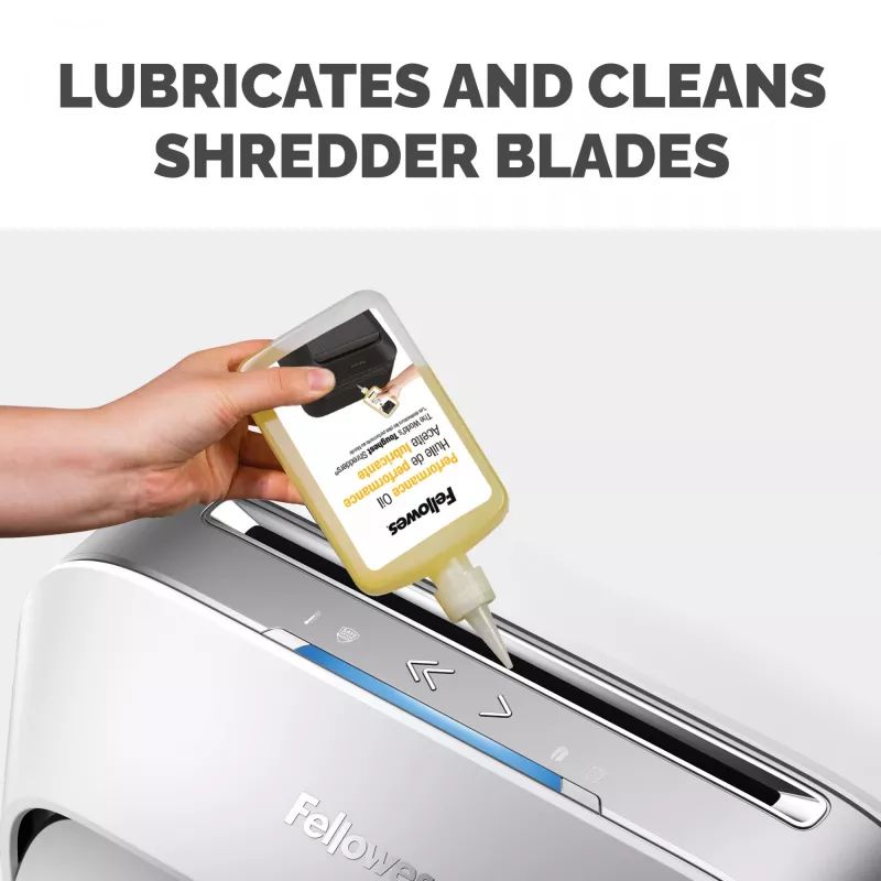 Fellowes Powershred flessensmeermiddel (355 ml), smeerolie, 0,355 l, geel, 90 mm, 35 mm, 20 mm
