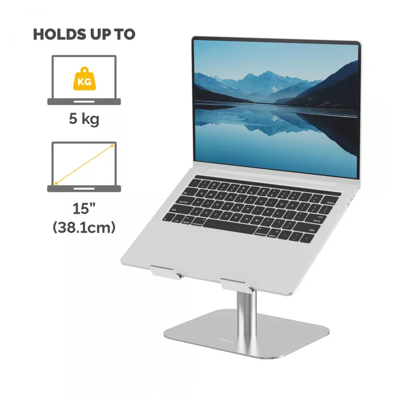 Fellowes Alumia Laptop-Riser – bureau-laptopstandaard, max. grootte 15 inch, max. gewicht 5 kg, zilver