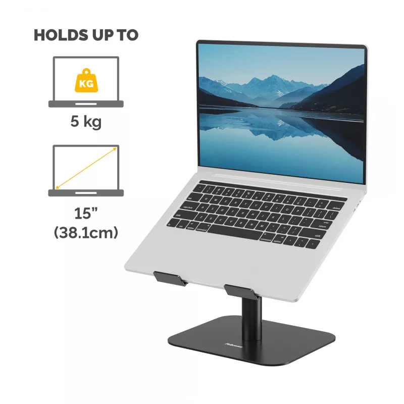 Fellowes Alumia Laptop-Riser – bureau-laptopstandaard, max. grootte 15 inch, max. gewicht 5 kg, zwart