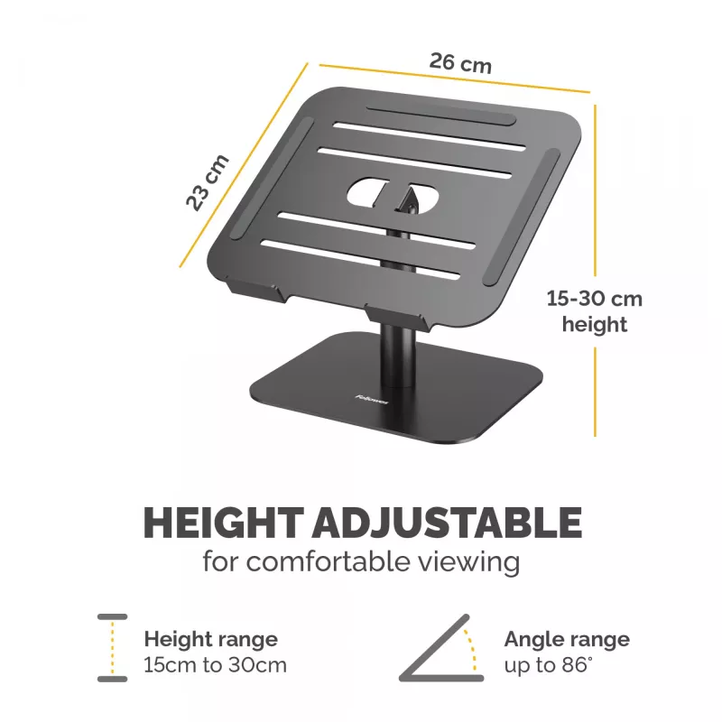 Fellowes Alumia Laptop-Riser – bureau-laptopstandaard, max. grootte 15 inch, max. gewicht 5 kg, zwart