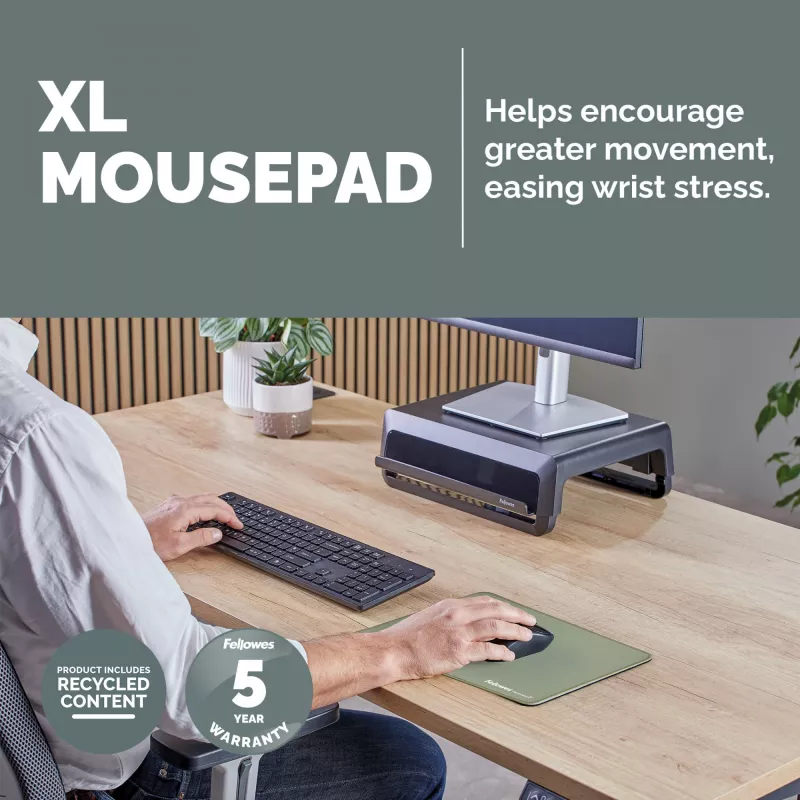 Fellowes Breyta (New) XL muispad Sage, Sage, monochromatisch, antislip onderkant