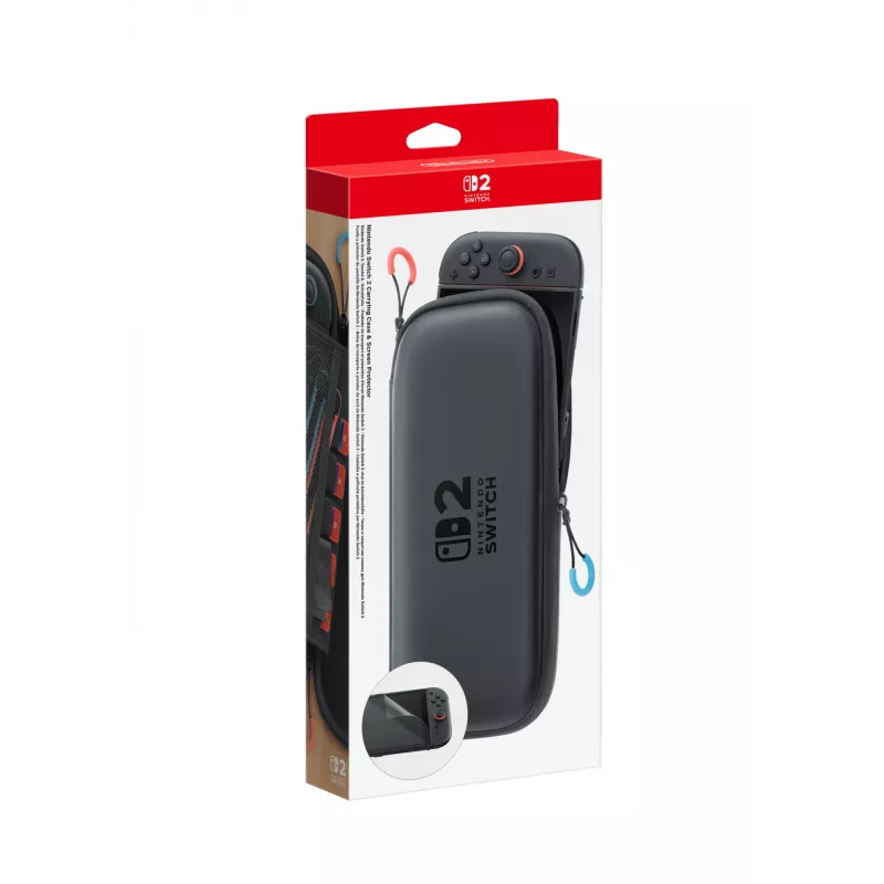 Nintendo Switch 2 draagtas & beeldschermbescherming, harde schaal, Nintendo, zwart, Nintendo Switch 2, rits, 142 mm