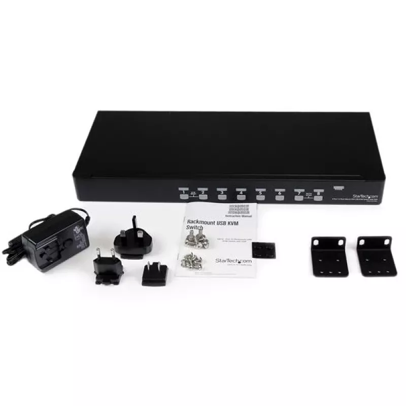 StarTech.com 8-poorts 1U rackmount USB KVM-switch met OSD, 1920 x 1440 pixels, rackmontage, 1U, zwart