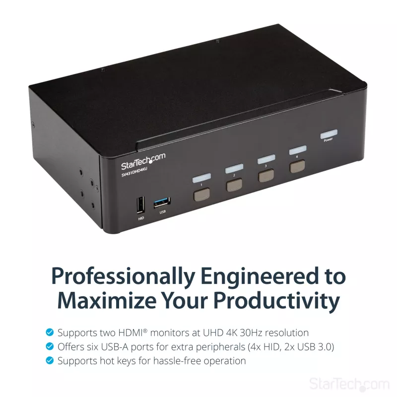 StarTech.com 4-poorts HDMI KVM-switch – 4K 30Hz – dual display