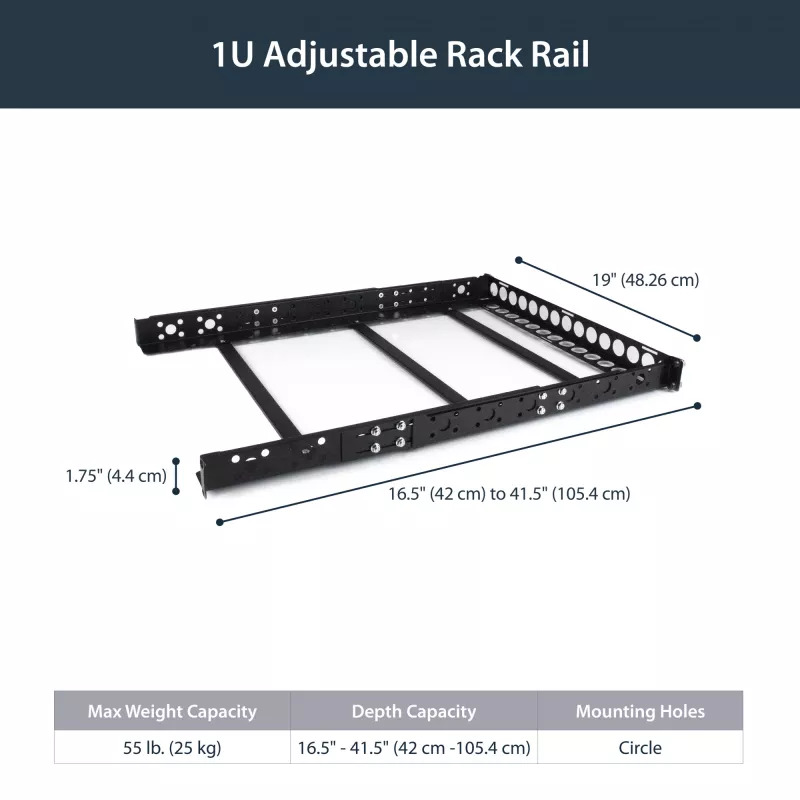 StarTech.com 1U universele serverrackrails, diepteverstelbare montagerails voor servers, 19 inch rackmontagerails