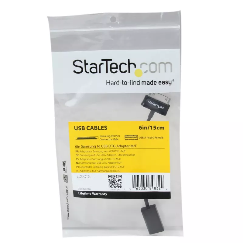 StarTech.com USB OTG-adapterkabel voor Samsung Galaxy Tab, 0,1524 m, Samsung 30p, USB A, zwart, stekker, bus