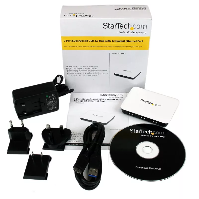 StarTech.com USB 3.0 naar Gigabit Ethernet NIC netwerkadapter met 3-poorts hub - wit