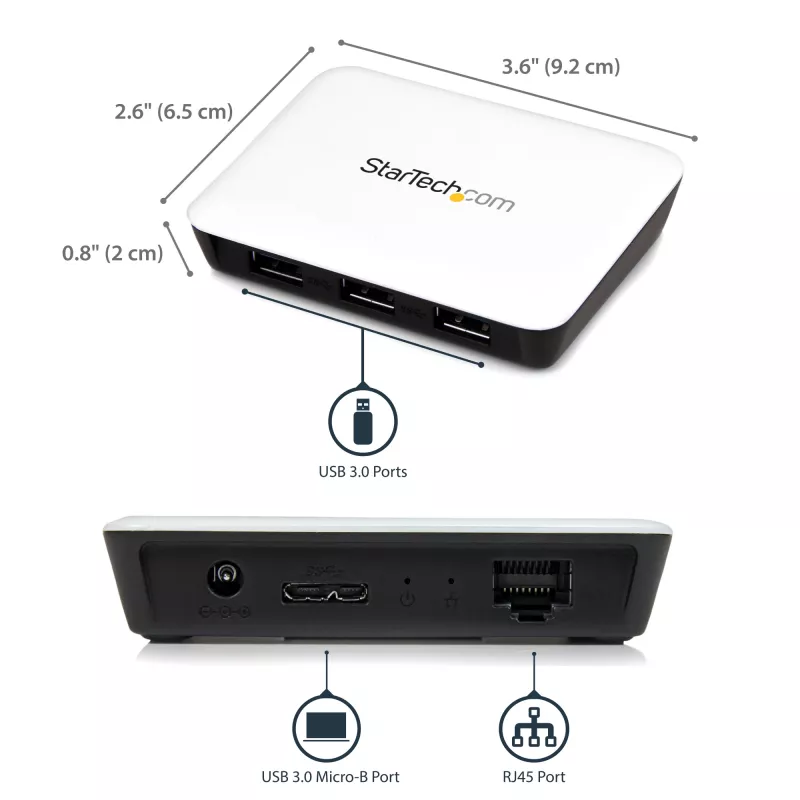 StarTech.com USB 3.0 naar Gigabit Ethernet NIC netwerkadapter met 3-poorts hub - wit