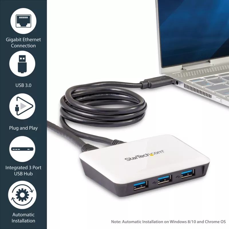 StarTech.com USB 3.0 naar Gigabit Ethernet NIC netwerkadapter met 3-poorts hub - wit