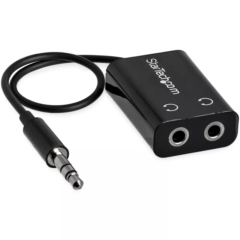 StarTech.com zwarte slanke mini-jack hoofdtelefoon-splitterkabel-adapter – 3,5 mm stekker naar 2x 3,5 mm bus