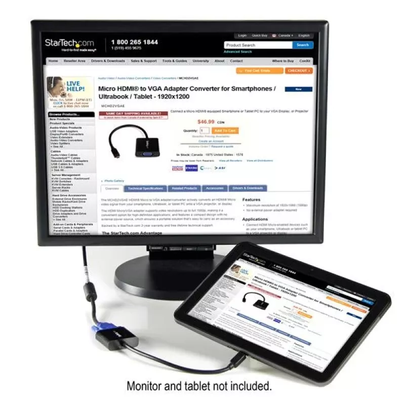 StarTech.com Micro HDMI naar VGA adapter-converter voor smartphones / ultrabooks / tablets - 1920x1080