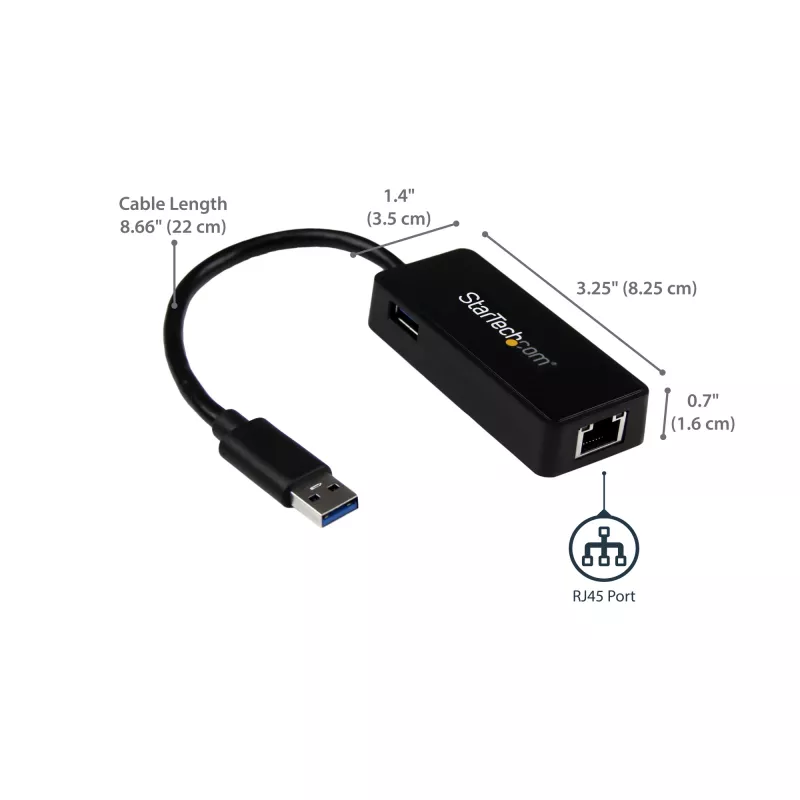 StarTech.com USB 3.0 naar Gigabit Ethernet adapter NIC met USB-poort – zwart