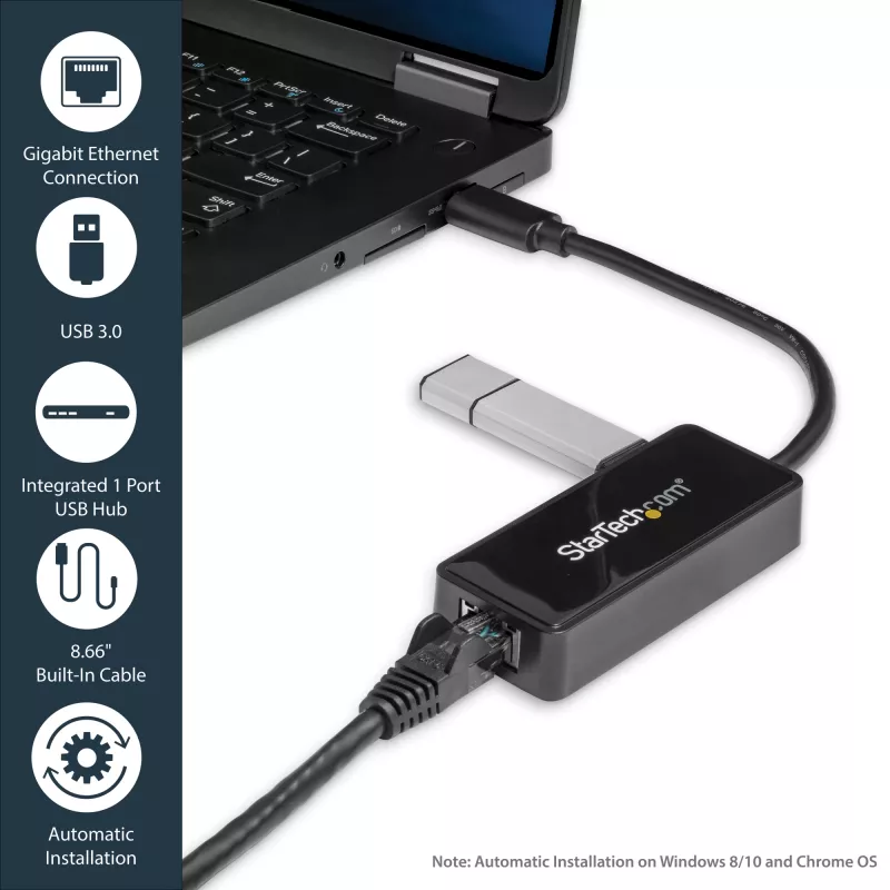 StarTech.com USB 3.0 naar Gigabit Ethernet adapter NIC met USB-poort – zwart