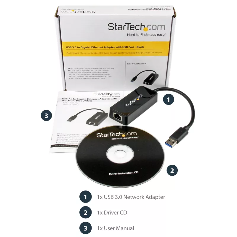 StarTech.com USB 3.0 naar Gigabit Ethernet adapter NIC met USB-poort – zwart