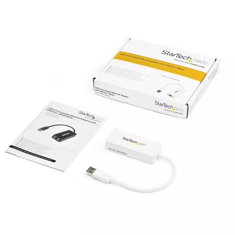 StarTech.com USB 3.0 naar Gigabit Ethernet adapter NIC met USB-poort – wit