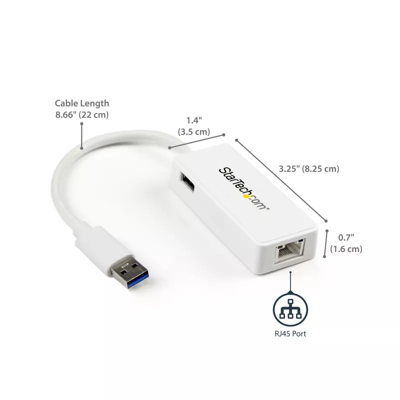 StarTech.com USB 3.0 naar Gigabit Ethernet adapter NIC met USB-poort – wit