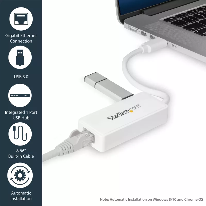 StarTech.com USB 3.0 naar Gigabit Ethernet adapter NIC met USB-poort – wit