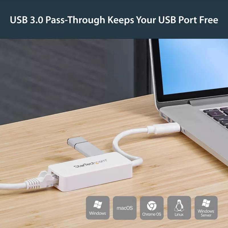 StarTech.com USB 3.0 naar Gigabit Ethernet adapter NIC met USB-poort – wit