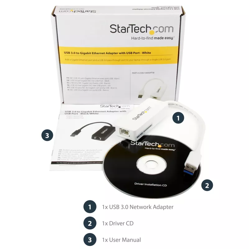 StarTech.com USB 3.0 naar Gigabit Ethernet adapter NIC met USB-poort – wit
