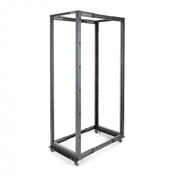 StarTech.com 4-paals 42U mobiel open-frame serverrack, vierpaals 19 inch netwerkrack met wielen, rolbaar rack met verstelbare diepte voor computer-/AV-/data-/IT-apparatuur – wielen, stelvoeten of vloermontage