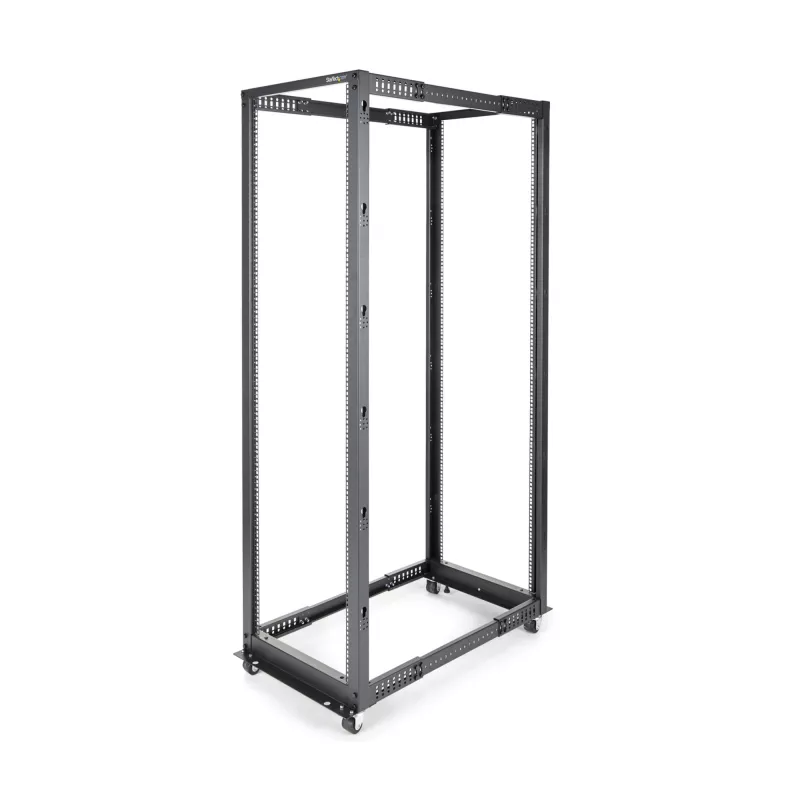 StarTech.com 4-paals 42U mobiel open-frame serverrack, vierpaals 19 inch netwerkrack met wielen, rolbaar rack met verstelbare diepte voor computer-/AV-/data-/IT-apparatuur – wielen, stelvoeten of vloermontage