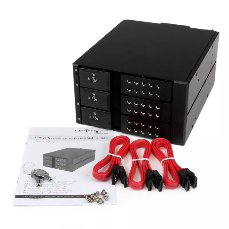 StarTech.com 3-bay aluminium trayless hot-swap mobile rack-backplane voor 3,5 inch SAS II/SATA III – 6 Gbps HDD