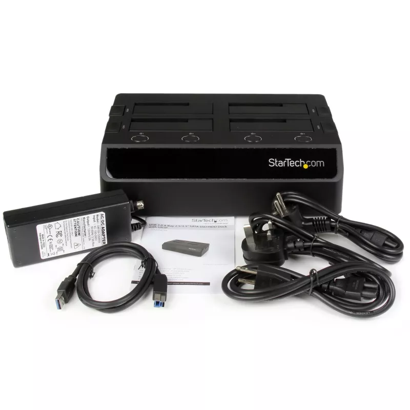 StarTech.com 4-bay USB 3.0 SATA harde-schijf-dockingstation, USB harde-schijf-dock, externe 2,5/3,5 inch SATA III SSD/HDD-dockingstation, hot-swap harde-schijf-bay, top-loading
