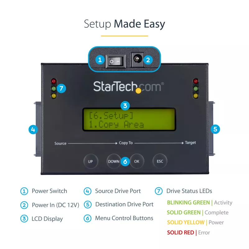 StarTech.com 1:1 standalone harde-schijf-duplicator met disk-image-manager voor back-up en herstel, meerdere disk-images opslaan op één 2,5/3,5 inch SATA-station, HDD/SSD-kloonapparaat, geen pc nodig