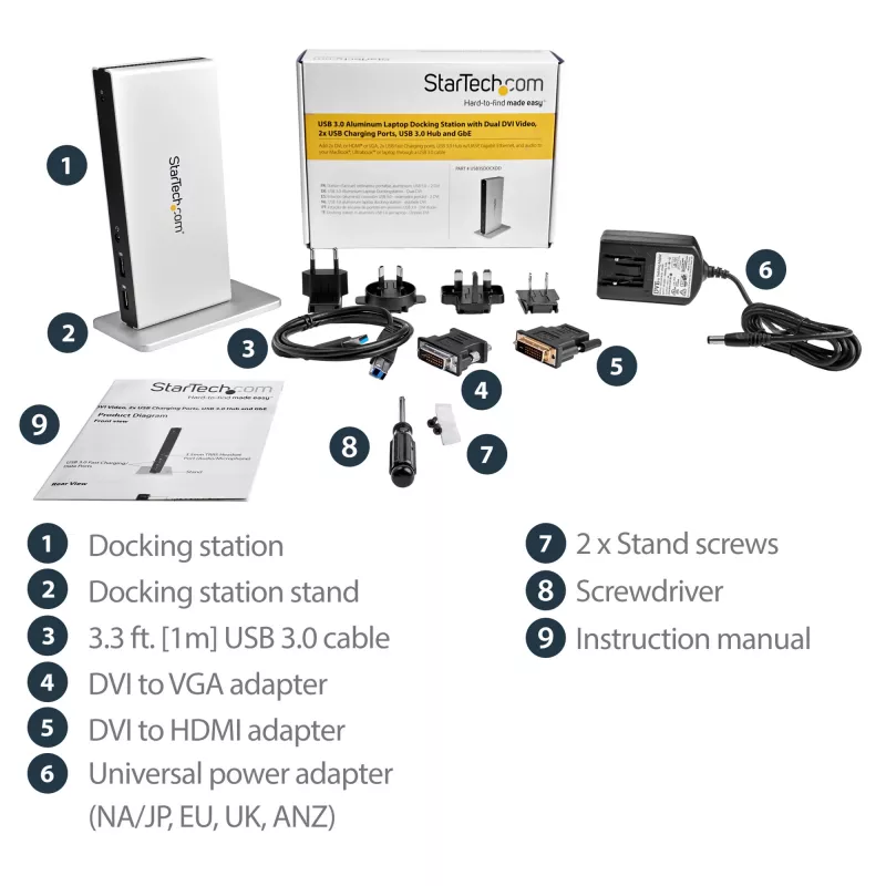 StarTech.com dual-monitor USB 3.0-dockingstation met DVI en verticale standaard