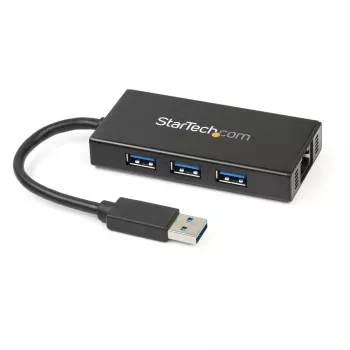StarTech.com 3-poorts draagbare USB 3.0-hub met Gigabit Ethernet - aluminium met geïntegreerde kabel~3-poorts draagbare USB 3.0-hub met Gigabit Ethernet - 5 Gbit/s - aluminium met geïntegreerde kabel
