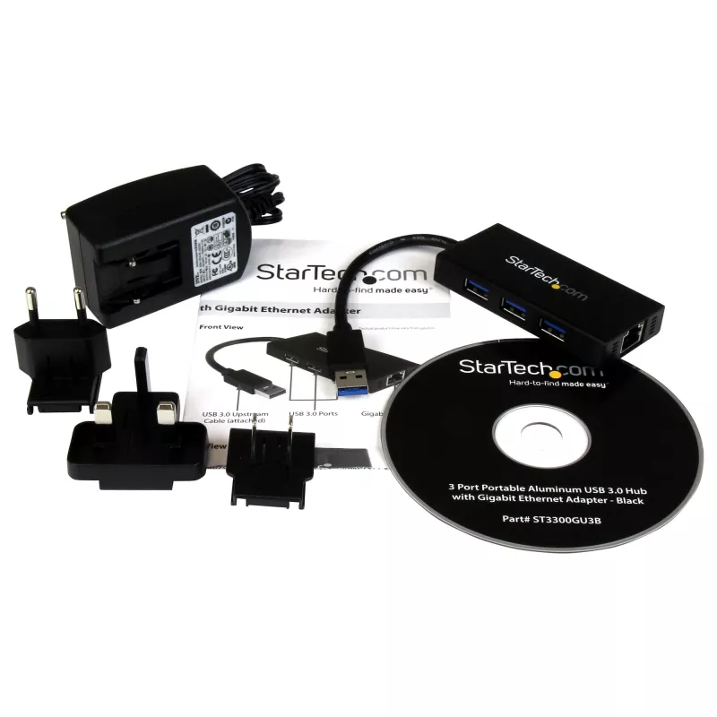 StarTech.com 3-poorts draagbare USB 3.0-hub met Gigabit Ethernet - aluminium met geïntegreerde kabel~3-poorts draagbare USB 3.0-hub met Gigabit Ethernet - 5 Gbit/s - aluminium met geïntegreerde kabel