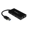 StarTech.com 3-poorts draagbare USB 3.0-hub met Gigabit Ethernet - aluminium met geïntegreerde kabel~3-poorts draagbare USB 3.0-hub met Gigabit Ethernet - 5 Gbit/s - aluminium met geïntegreerde kabel