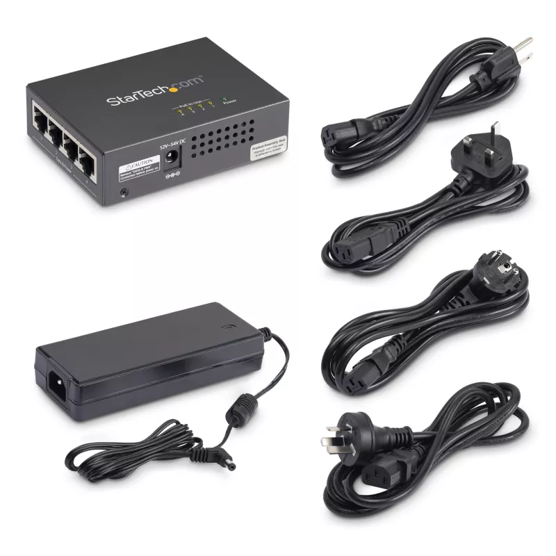 StarTech.com 4-poorts Gigabit Midspan – PoE+ injector – 802.3at/af
