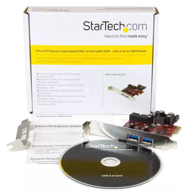 StarTech.com 4-poorts PCI Express USB 3.0-kaart – 2 externe & 2 interne – SATA-voeding – UASP-ondersteuning – 2 interne (IDC) moederbord-header