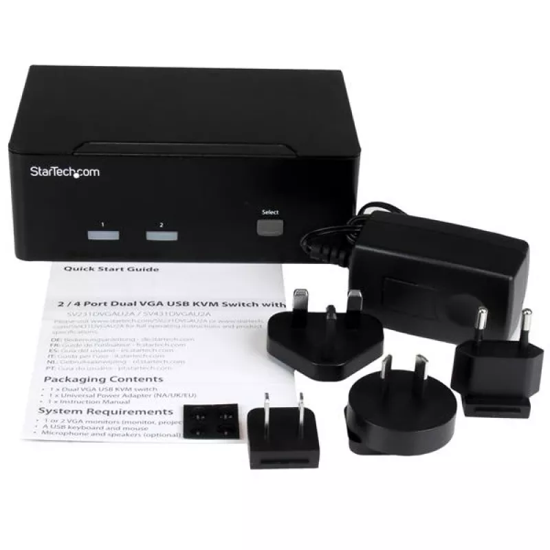 StarTech.com 2-poorts KVM-switch met dual-VGA – USB 2.0, 1920 x 1200 pixels, Full HD, 18 W, zwart