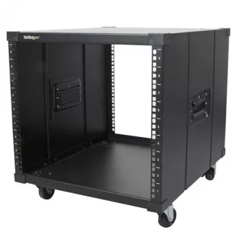 StarTech.com 4-posts 9U mobiel open frame serverrack, vier-posts netwerkrack met wielen, 19 inch rolrack voor krappe vloeroppervlakken thuis/kantoor, klein datarack voor computer-/AV-/IT-apparatuur – TAA-conform