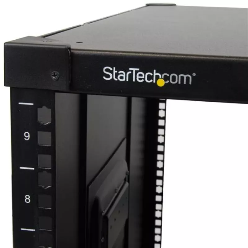 StarTech.com 4-posts 9U mobiel open frame serverrack, vier-posts netwerkrack met wielen, 19 inch rolrack voor krappe vloeroppervlakken thuis/kantoor, klein datarack voor computer-/AV-/IT-apparatuur – TAA-conform