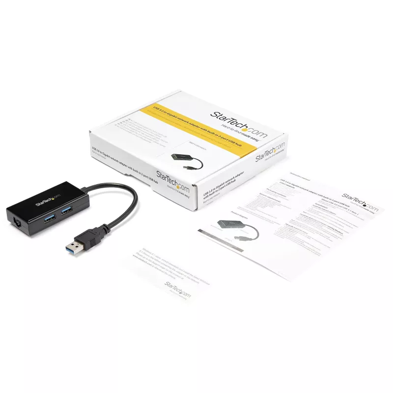 StarTech.com USB-naar-Ethernet-adapter, USB 3.0 naar 10/100/1000 Gigabit Ethernet LAN-converter voor laptops, 11,8″/30 cm vast gemonteerde kabel, USB-naar-RJ45-adapter, NIC-adapter, USB-netwerkadapter
