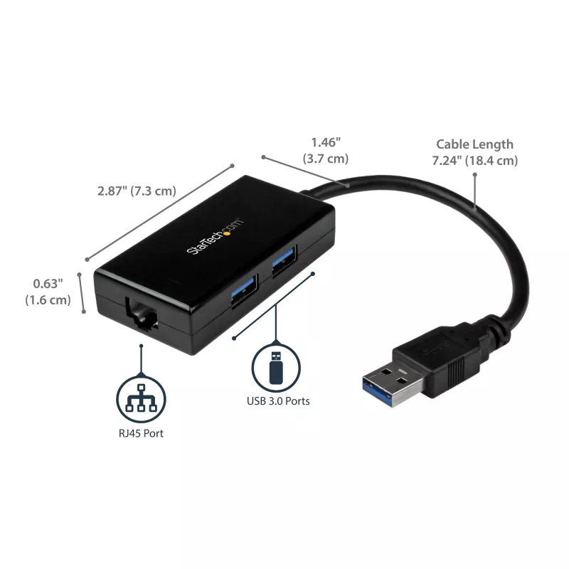 StarTech.com USB-naar-Ethernet-adapter, USB 3.0 naar 10/100/1000 Gigabit Ethernet LAN-converter voor laptops, 11,8″/30 cm vast gemonteerde kabel, USB-naar-RJ45-adapter, NIC-adapter, USB-netwerkadapter