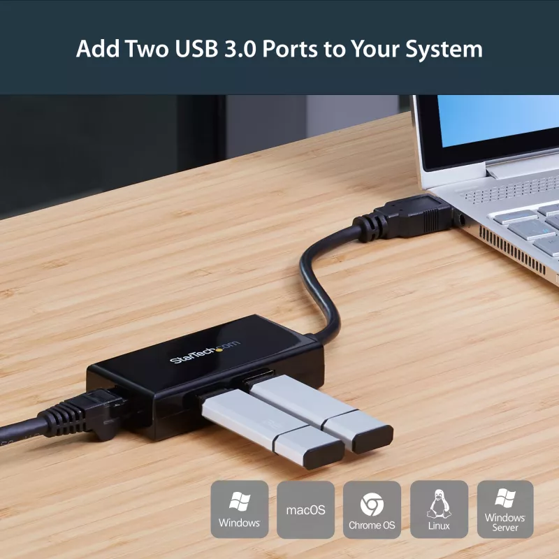 StarTech.com USB-naar-Ethernet-adapter, USB 3.0 naar 10/100/1000 Gigabit Ethernet LAN-converter voor laptops, 11,8″/30 cm vast gemonteerde kabel, USB-naar-RJ45-adapter, NIC-adapter, USB-netwerkadapter