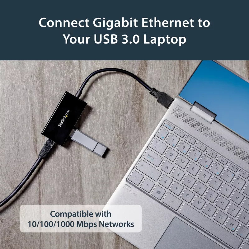 StarTech.com USB-naar-Ethernet-adapter, USB 3.0 naar 10/100/1000 Gigabit Ethernet LAN-converter voor laptops, 11,8″/30 cm vast gemonteerde kabel, USB-naar-RJ45-adapter, NIC-adapter, USB-netwerkadapter