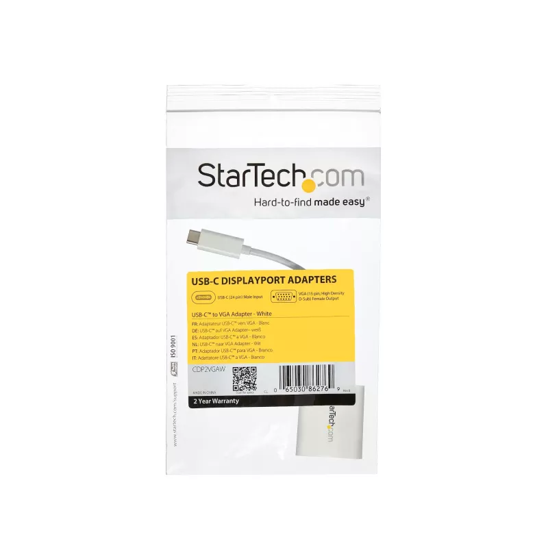 StarTech.com USB-C-naar-VGA-adapter - wit, 3.2 Gen 1 (3.1 Gen 1), USB Type-C, VGA (D-Sub) uitgang, 1920 x 1200 pixels
