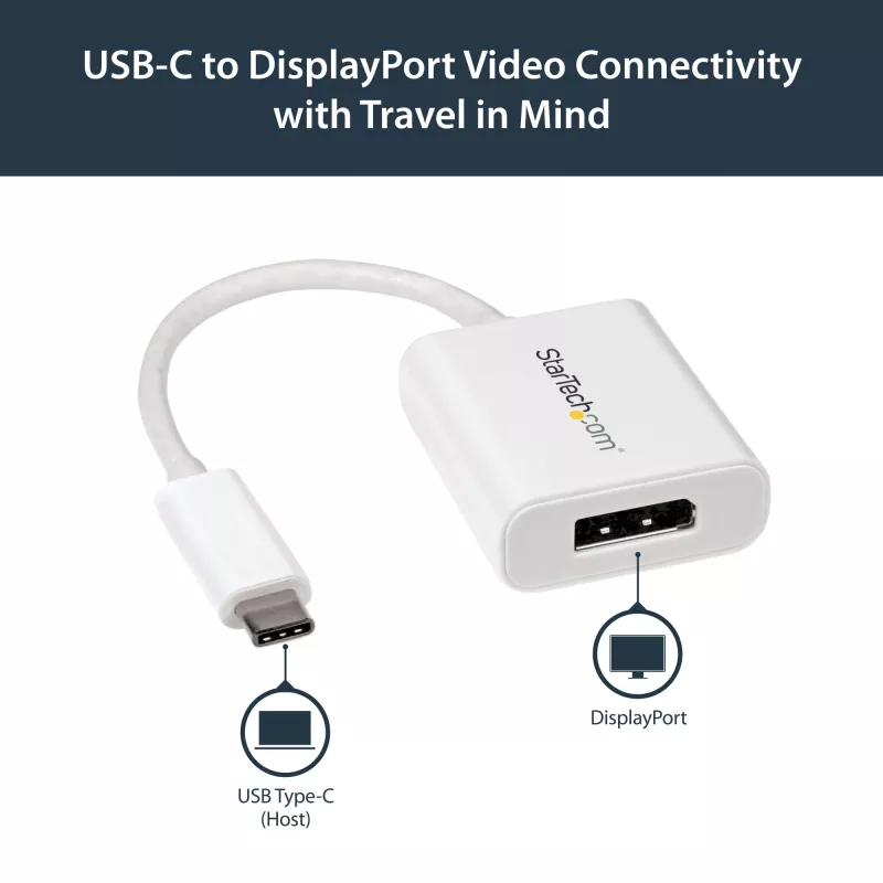 StarTech.com USB-C naar DisplayPort-adapter – 4K 60Hz/8K 30Hz – USB Type-C naar DP 1.4 HBR2-adapter-dongle – compacte USB-C (DP Alt Mode) monitor-videoconverter – Thunderbolt 3 compatibel – wit