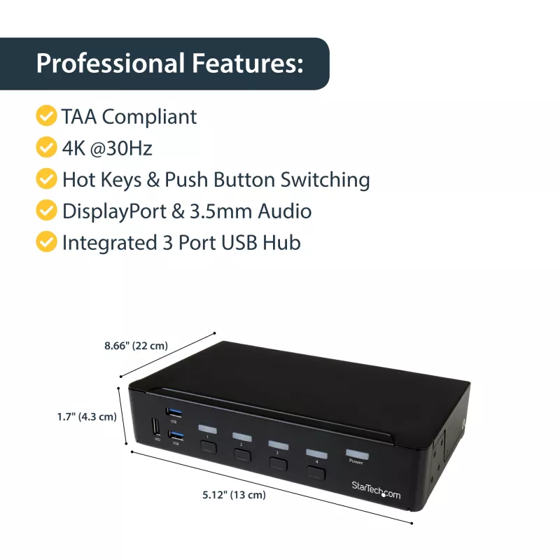 StarTech.com 4-poorts DisplayPort KVM Switch - USB 3.0 - 4K 30Hz